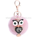 2015 Fashion owl rhinestone Keychain/fur ball keychain/rabbit fur pompoms